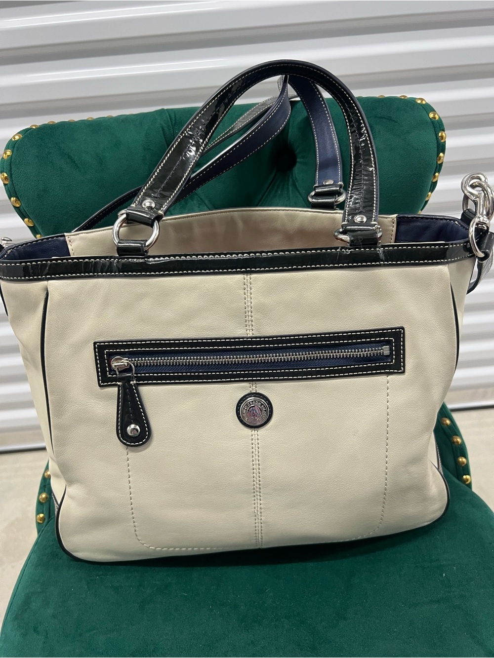 Coach Signature Laura Satchel purse F14887 cream and navy